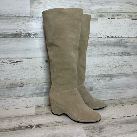 L' Amour Des Pieds - Odalys Tan Wedge Suede Leather Boots - Size 8M - Picture 1 of 12